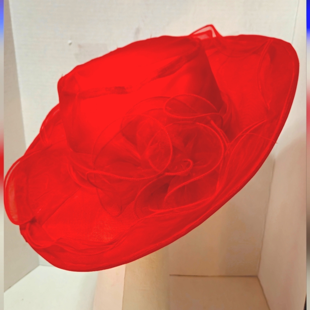 ``RH25827 - NNT Red Hat Flower Organza Hat